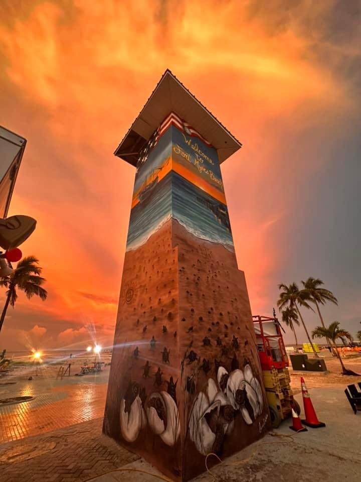 The legacy tower: an elevator shaft adorned with murals.